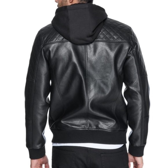 GUESS Timmy Faux-Leather Hooded Moto Jacket SZ S - Picture 2 of 5